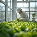 harvesting green leafy hydroponic lettuce